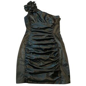 Jessica McClintock For Gunne Sax‎ Black One-Shoulder Ruched Dress Size 1 Vintage